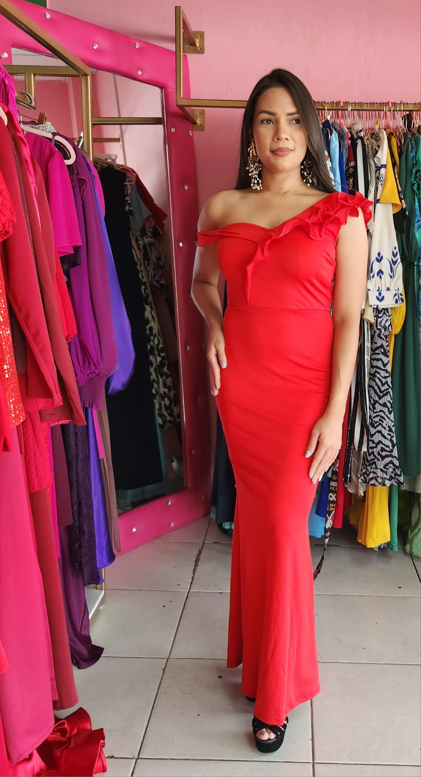 Vestido maxi tono rojo